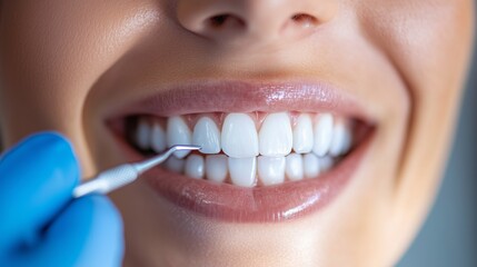 Fototapeta premium Dental professional examines a patient's teeth during a routine check-up in a bright clinic environment