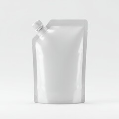 White spout pouch mockup with cap, stand-up flexible packaging for liquid food, drink, or gel products, isolated on white background, branding and label design template