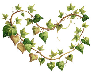 vector of a trailing ivy vine with heart-shaped leaves and tendrils, realistic color tones, isolated on white background
