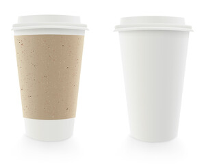 Two Disposable Coffee Cups with Lids, One with a Textured Sleeve, Offering a Choice Between Plain...