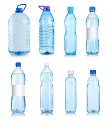 Assortment of Refreshing Water Bottles in Various Sizes and Shapes, Ideal for Hydration and Healthy...