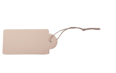 Simple Beige Paper Tag with Brown Twine String on a Clean White Backdrop, Ideal for Product...