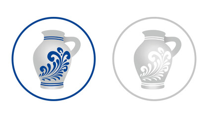 Zwei Bembel für Apfelwein: zwei Buttons mit Illustrationen - Gastronomie und Kultur in Hessen, transparent ohne Hintergrund 