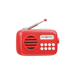 Isolated on a white background, a red retro radio with a stereo speaker offers a vintage feel for portable music and audio sound