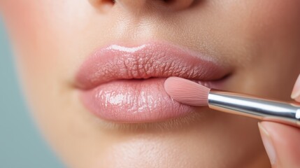 Makeup artist applying soft pink lipstick to enhance natural beauty in a skincare routine