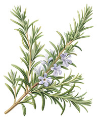 Fototapeta premium vector of a rosemary herb sprig with needle-like leaves and stem detail, isolated on white background 