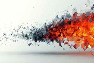 Abstract Explosion Shattered Glass Fiery Destruction Digital Art Modern Design Orange and Gray