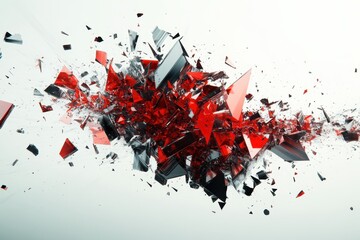 Shattered Reality Red and Gray Glass Explosion Fragmentation Abstract Destruction Impact Texture 3D