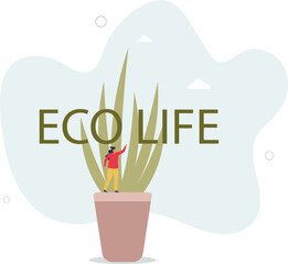 Woman Holding Potted Flower, Promoting Sustainability, Green Living, Nurturing The Plant. character life .