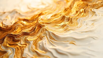 Melted Wax Texture Background with Abstract Gold and White Liquid Waves


