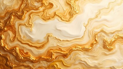 Abstract Gold and White Liquid Wave with Melted Wax Texture Background

