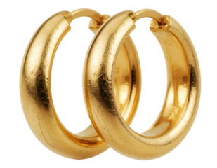 Twisted Gold Hoop Earrings – Spiral Textured Jewelry Isolated PNG.