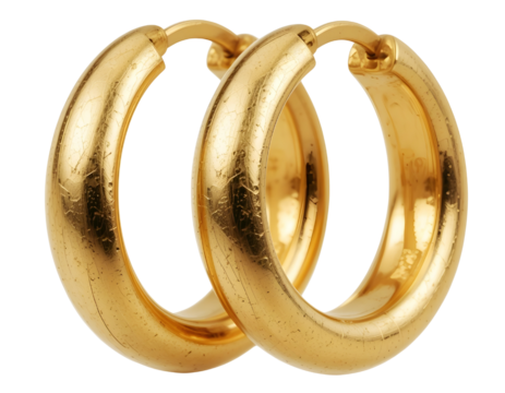 Twisted Gold Hoop Earrings – Spiral Textured Jewelry Isolated PNG.
