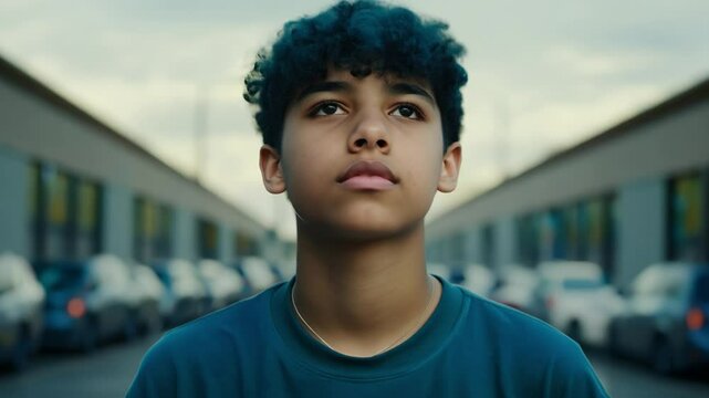 Young teenager expressing emotions in urban setting