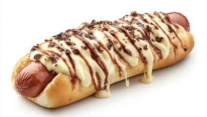 Perfectly baked wrapped hot dog with melted cheese and truffle sauce