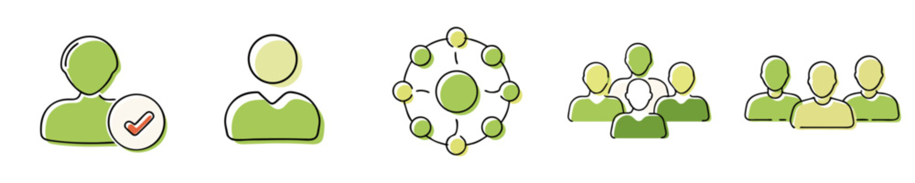 Set of avatars with user icons and network connection concept  