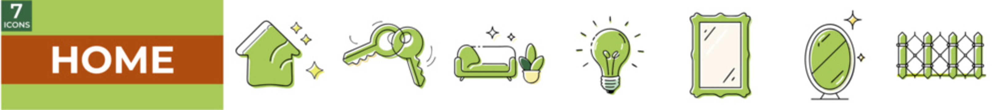 Icon set representing various home-related concepts and activities  