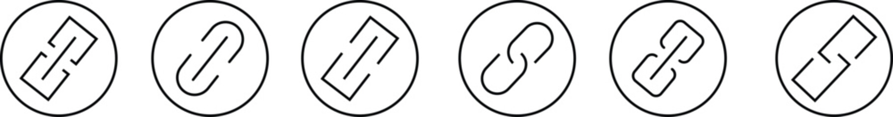 Attachment link icon set, Internet URL webpage url link vector. Chain, link symbol collection isolated on transparent background, Paperclip Hyperlink Icon. link From contact and communication device.