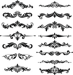 Elegant Vintage Flourish Dividers and Ornaments: Classic Decorative Design Elements for Certificates, Invitations, and Calligraphy Borders.