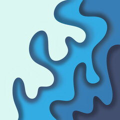 Abstract Layered Ocean Waves in Paper Cut Style in varying shades of blue and teal
