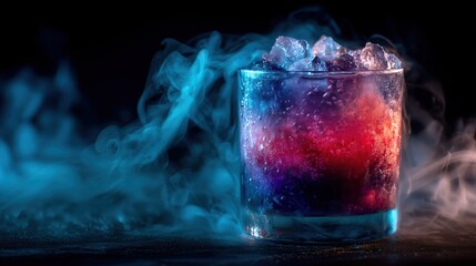 神秘的なカラフルカクテルと煙 | Mysterious Colorful Cocktail with Smoke and Ice
