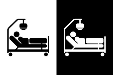 Hospital Bed Icon Silhouette icon illustration on white and black background.