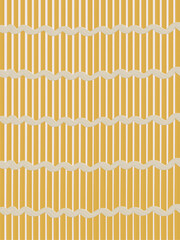 Simple but dimensional repeated geometric patterns using yellow and white as the primary colors and beige of the curly lines as intersections.