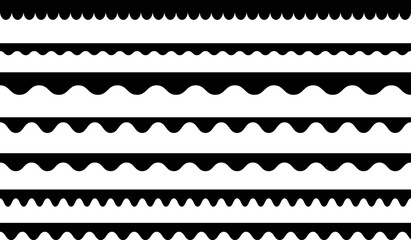 Scalloped Seamless set. elements seamless frame. Black repeated squiggle stroke pack.  modern brutalism forms