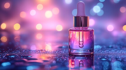 Pink-Purple Shimmer Dropper Bottle with Sparkling Particles 
