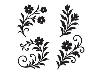 floral decorations logo silhouette vector, botanical flowers logo icon silhouette, hand drawn flower silhouettes illustration, flat design flower logo silhouettes  vector on a white background