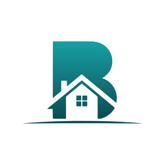 Modern Real Estate Logo Design Featuring Letter B and House icon illustration on white and black background.