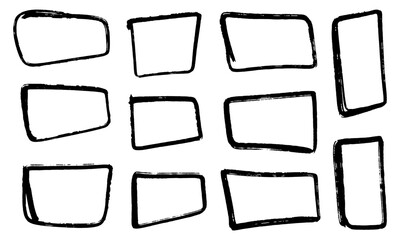 Twelve black irregular border rectangles set. Vector illustration