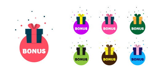 set of stickers of multi-colored bonuses vector design on a transparent background