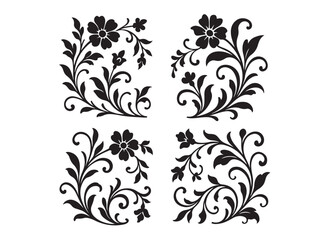 floral decorations logo silhouette vector, botanical flowers logo icon silhouette, hand drawn flower silhouettes illustration, flat design flower logo silhouettes  vector on a white background