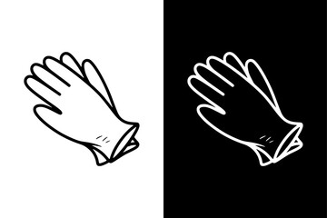 Hand-drawn glove illustration icon illustration on white and black background.
