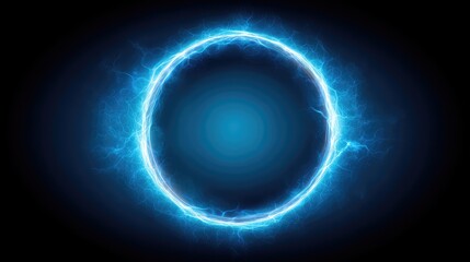 Electric Blue Ring with Radiant Glow and Dynamic Energy Effects on Dark Background, Ideal for Abstract Visuals and Futuristic Design Concepts