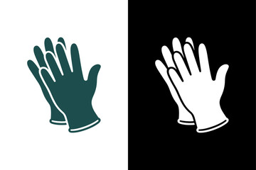 Hand-drawn glove illustration icon illustration on white and black background.