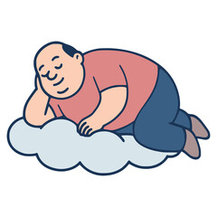 fat man sleeping over the cloud flat color vector illustration template design