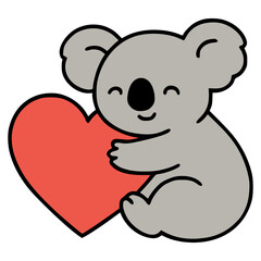 cute koala hug big love flat color vector illustration template design