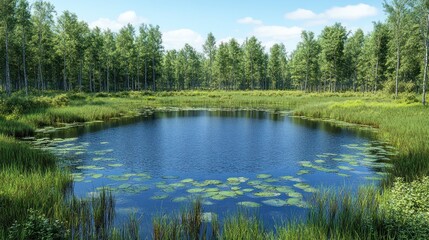 Obraz premium Tranquil pond in a lush forest