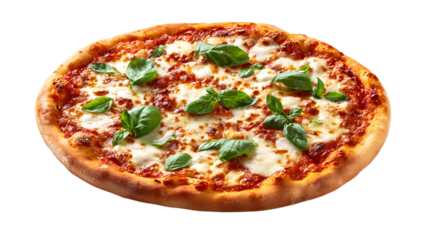 Classic Margherita Pizza with Basil on White Background