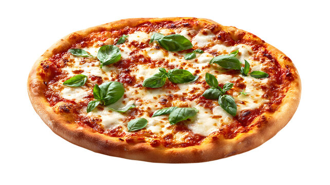 Classic Margherita Pizza with Basil on White Background