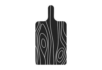 Black cutting board with white wood grain pattern and handle