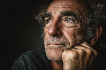 emotive portrait of a senior man, lost in thought