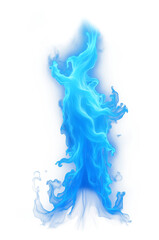A vibrant blue flame dances and swirls, isolated on transparent background with ethereal glow © Mizan