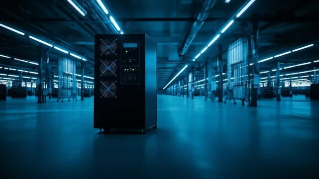 Server Room UPS System in Blue Light