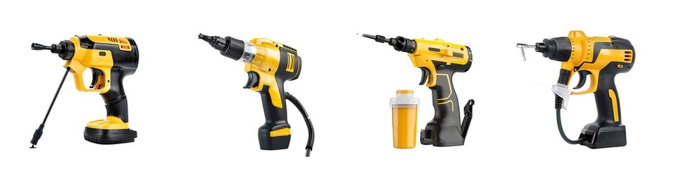 Set of spray paint guns isolated on transparent background