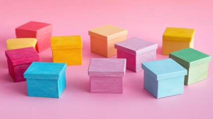 Obraz premium Colorful Gift Boxes on Pink Background