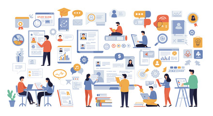 Modern education and learning concept - flat vector illustration for digital study and online courses design