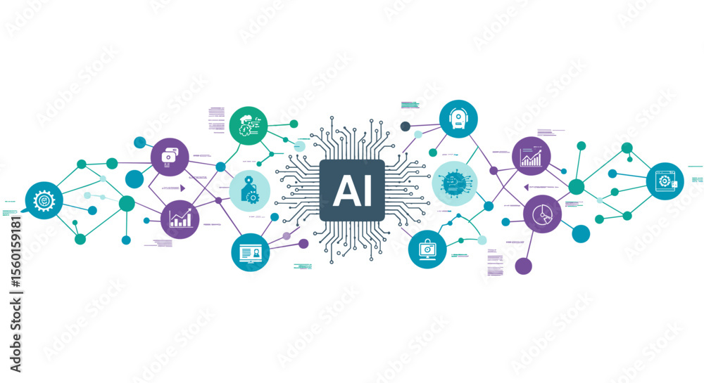 Poster artificial intelligence network data circuit board vector illustration for technology design